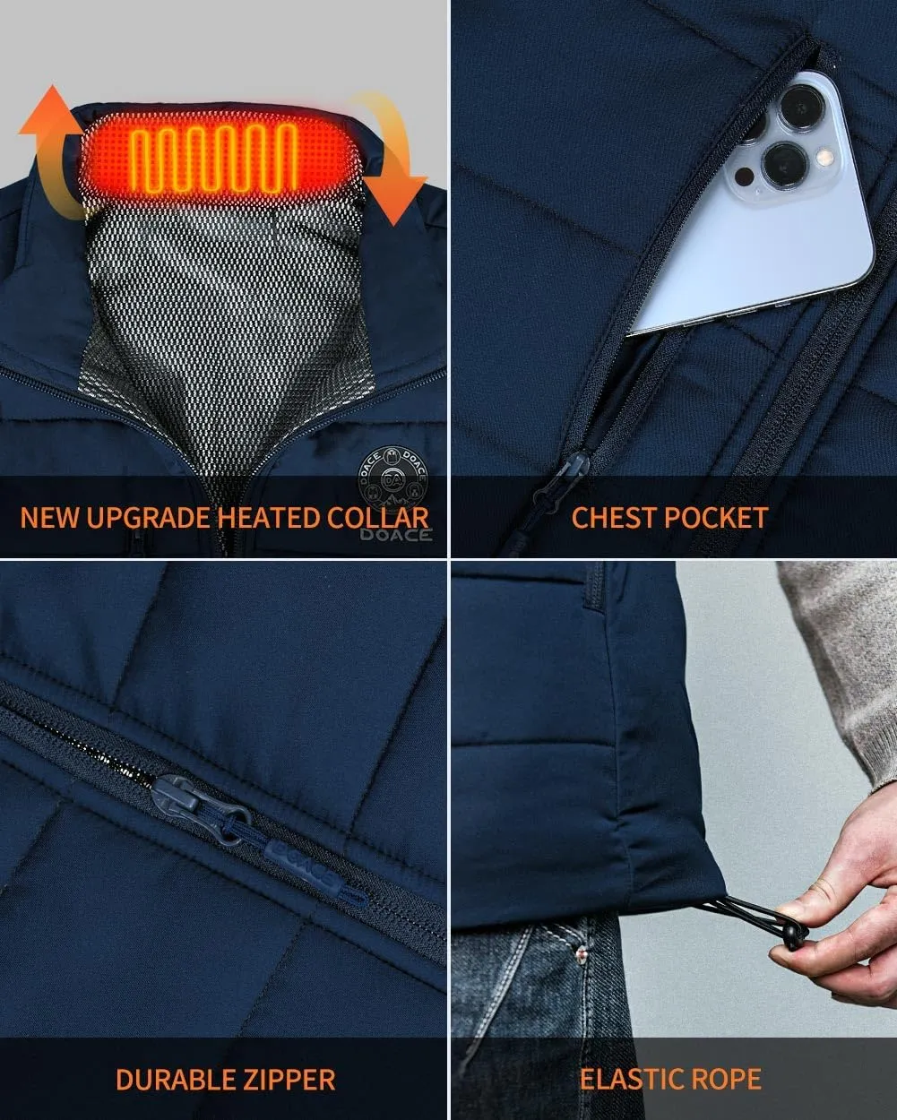 DOACE Heated Vest for Women and Men, Smart Electric Heating Vest Rechargeable, Battery Not Included