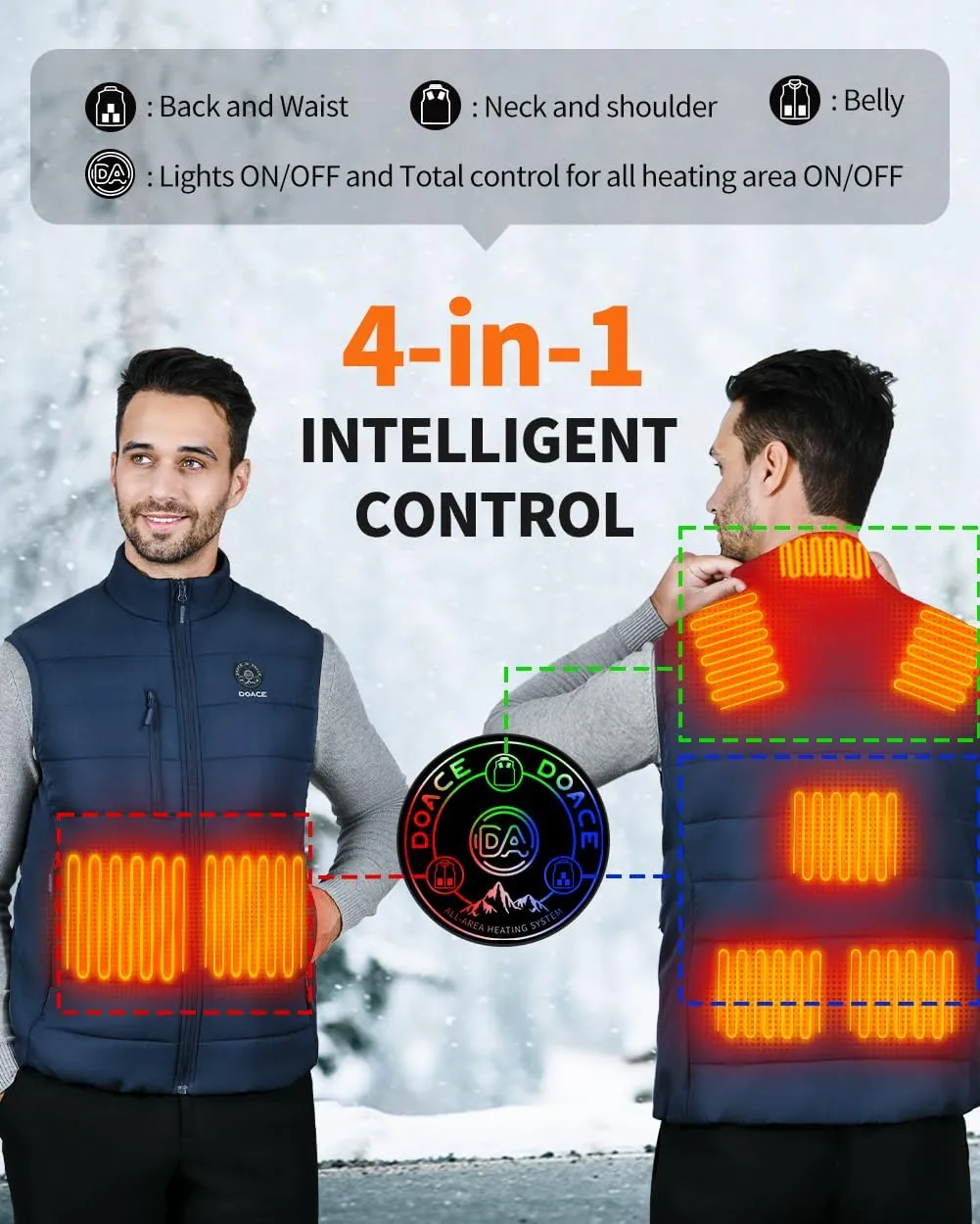 DOACE Heated Vest for Women and Men, Smart Electric Heating Vest Rechargeable, Battery Not Included