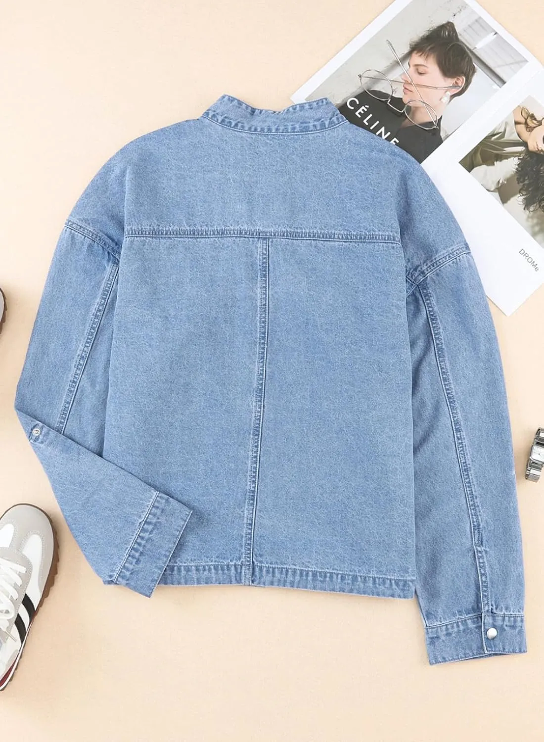 Dokotoo Jean Jacket for Women Cropped Jacket 2024 Fashion Casual Denim Jacket Long Sleeve Button Down Coat with Pockets