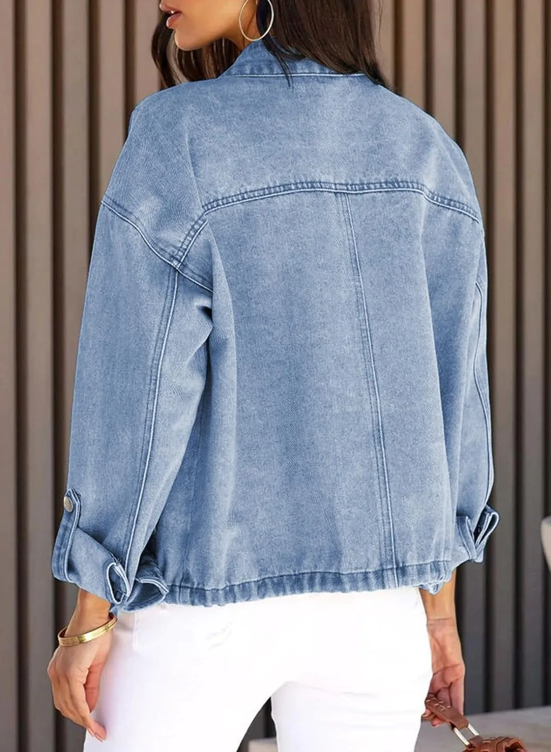 Dokotoo Jean Jacket for Women Cropped Jacket 2024 Fashion Casual Denim Jacket Long Sleeve Button Down Coat with Pockets