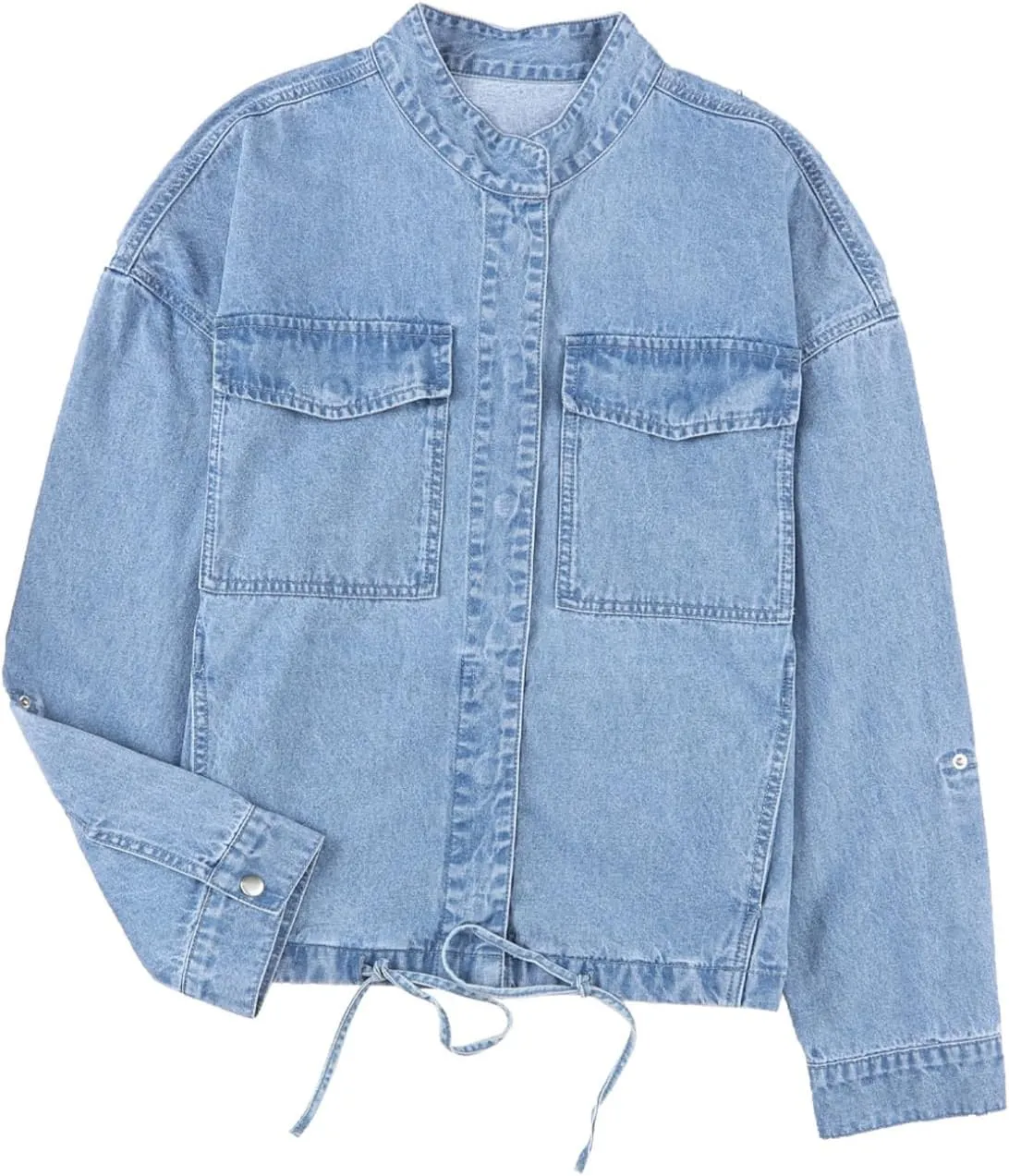 Dokotoo Jean Jacket for Women Cropped Jacket 2024 Fashion Casual Denim Jacket Long Sleeve Button Down Coat with Pockets
