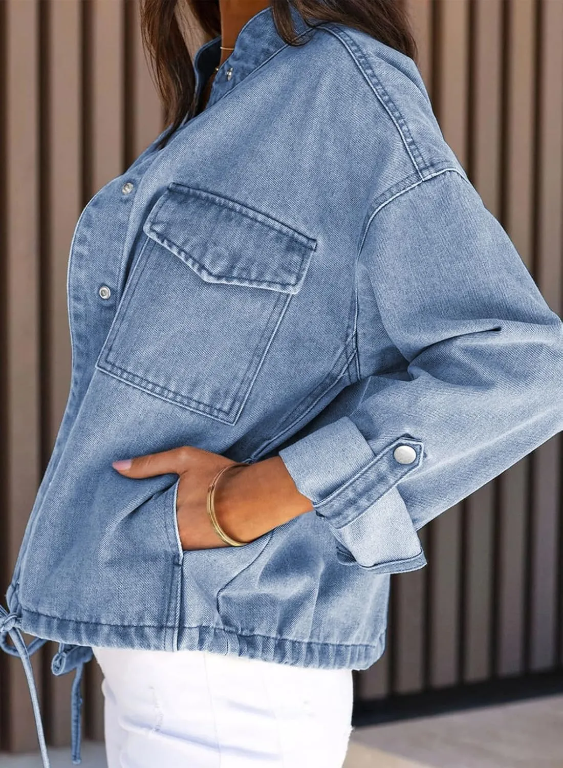Dokotoo Jean Jacket for Women Cropped Jacket 2024 Fashion Casual Denim Jacket Long Sleeve Button Down Coat with Pockets