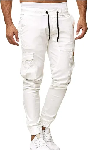 Drawstring Pant Fashion Men's Sport Pure Color Bandage Casual Loose Sweatpants