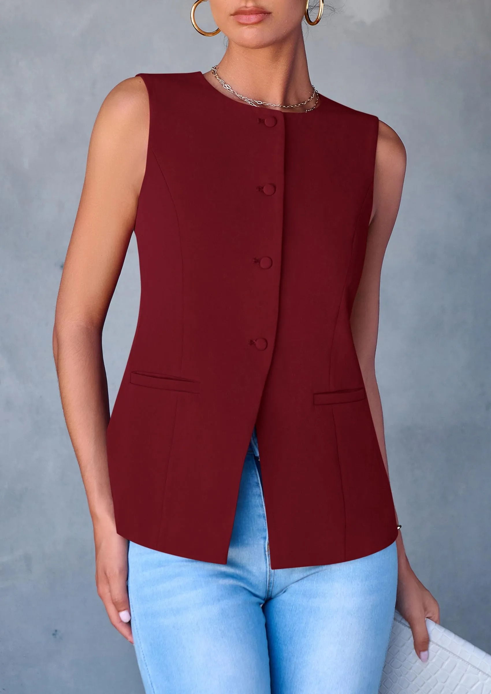 Dressy Business Casual Sleeveless Button Down Blazer Waistcoat