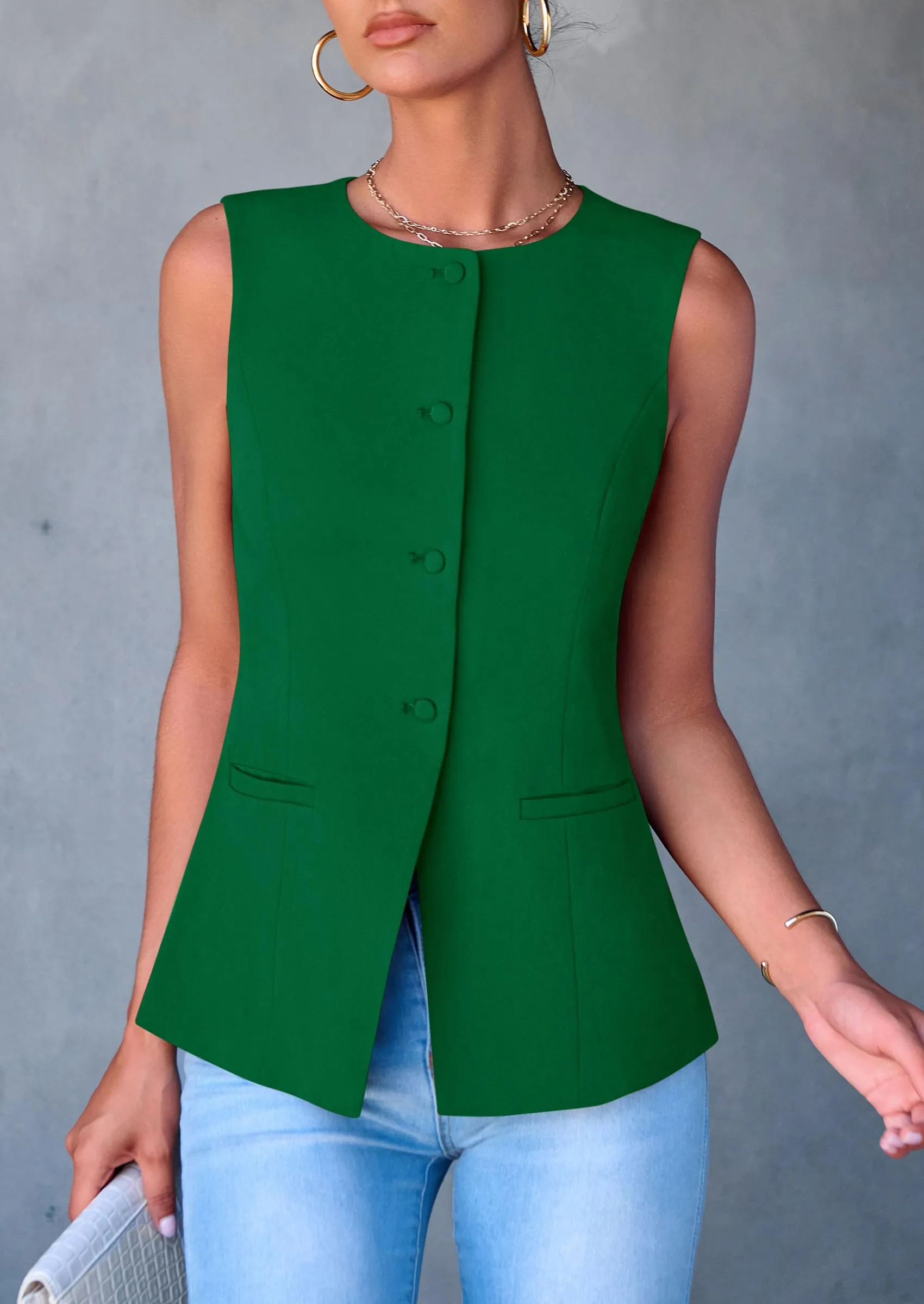 Dressy Business Casual Sleeveless Button Down Blazer Waistcoat