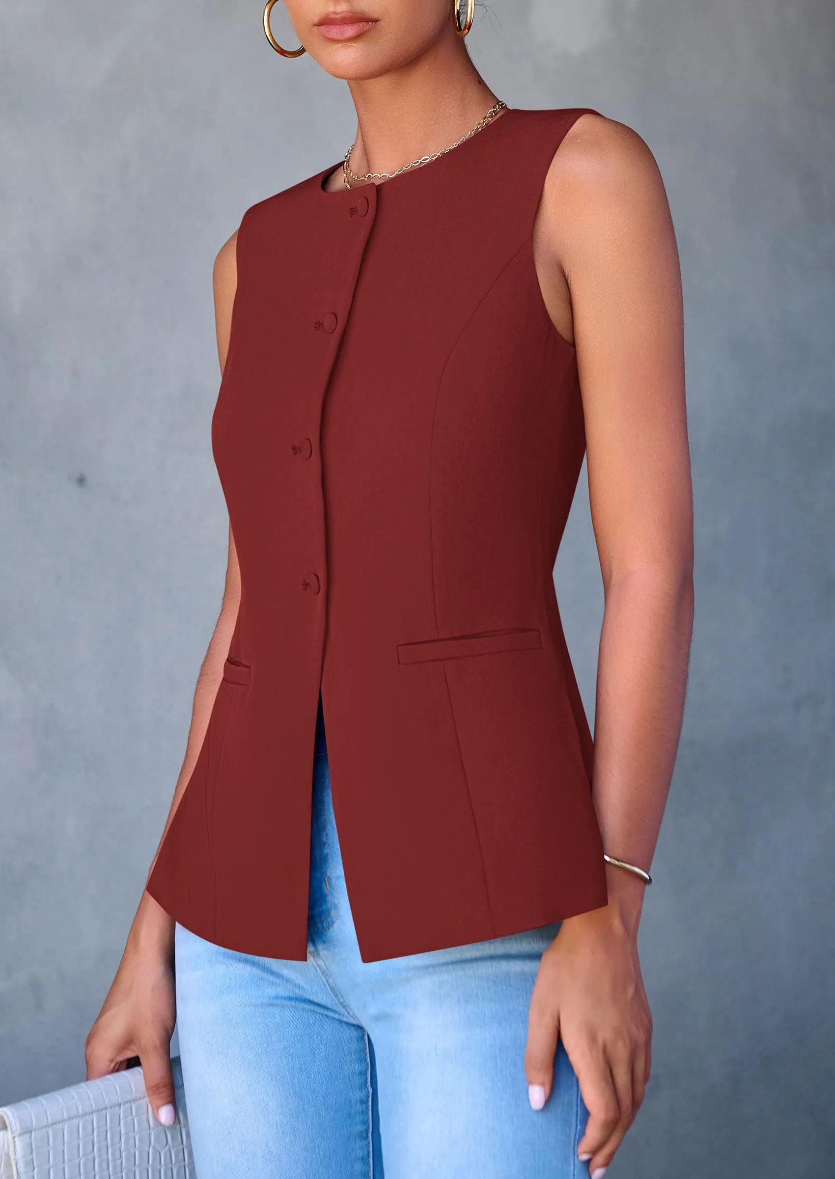 Dressy Business Casual Sleeveless Button Down Blazer Waistcoat