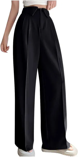 Dressy Pants for Women High Waist Baggy Suit Pants Casual Drop Straight Wide Leg Pants Plus Size Dress Slacks Trouser