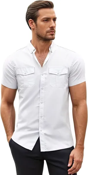 ETHANOL Mens Super Soft Slim Fit Shirt Wrinkle Free Performance Tech 4-Way Stretch Ripstop Fabric Casual Short Sleeve Shirts