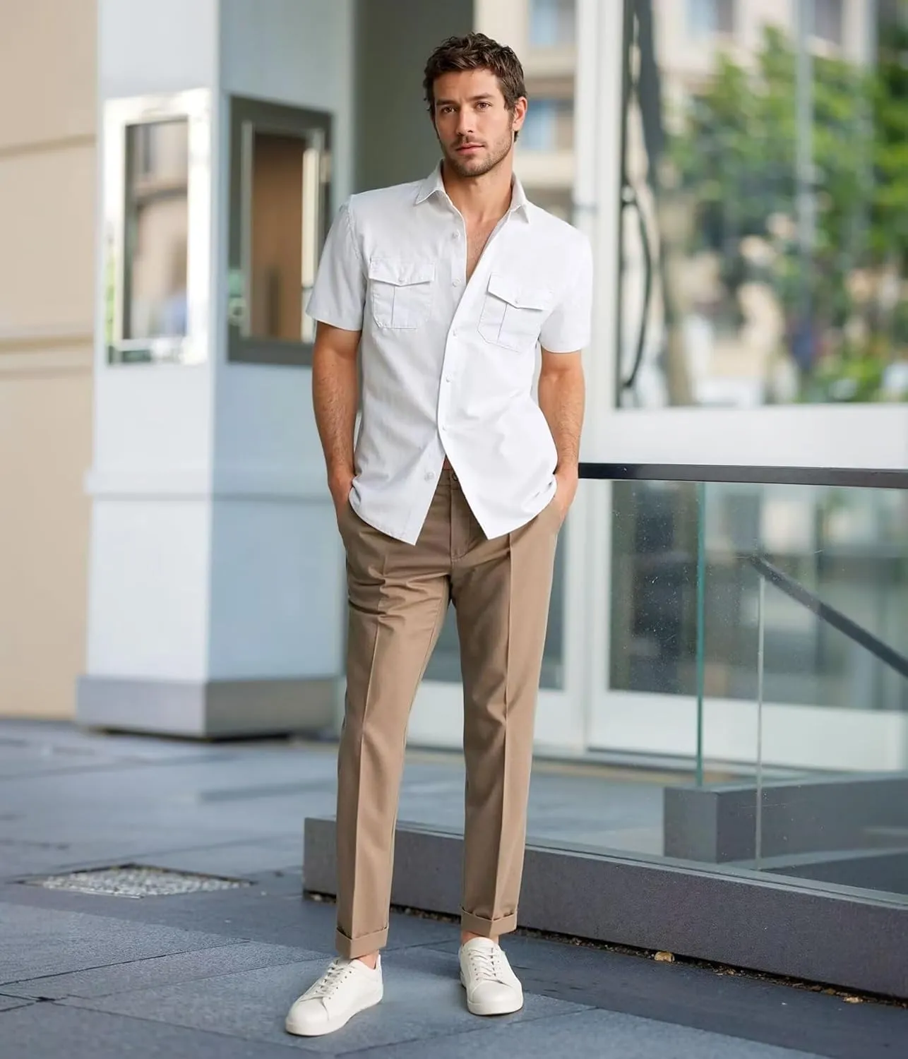 ETHANOL Mens Super Soft Slim Fit Shirt Wrinkle Free Performance Tech 4-Way Stretch Ripstop Fabric Casual Short Sleeve Shirts