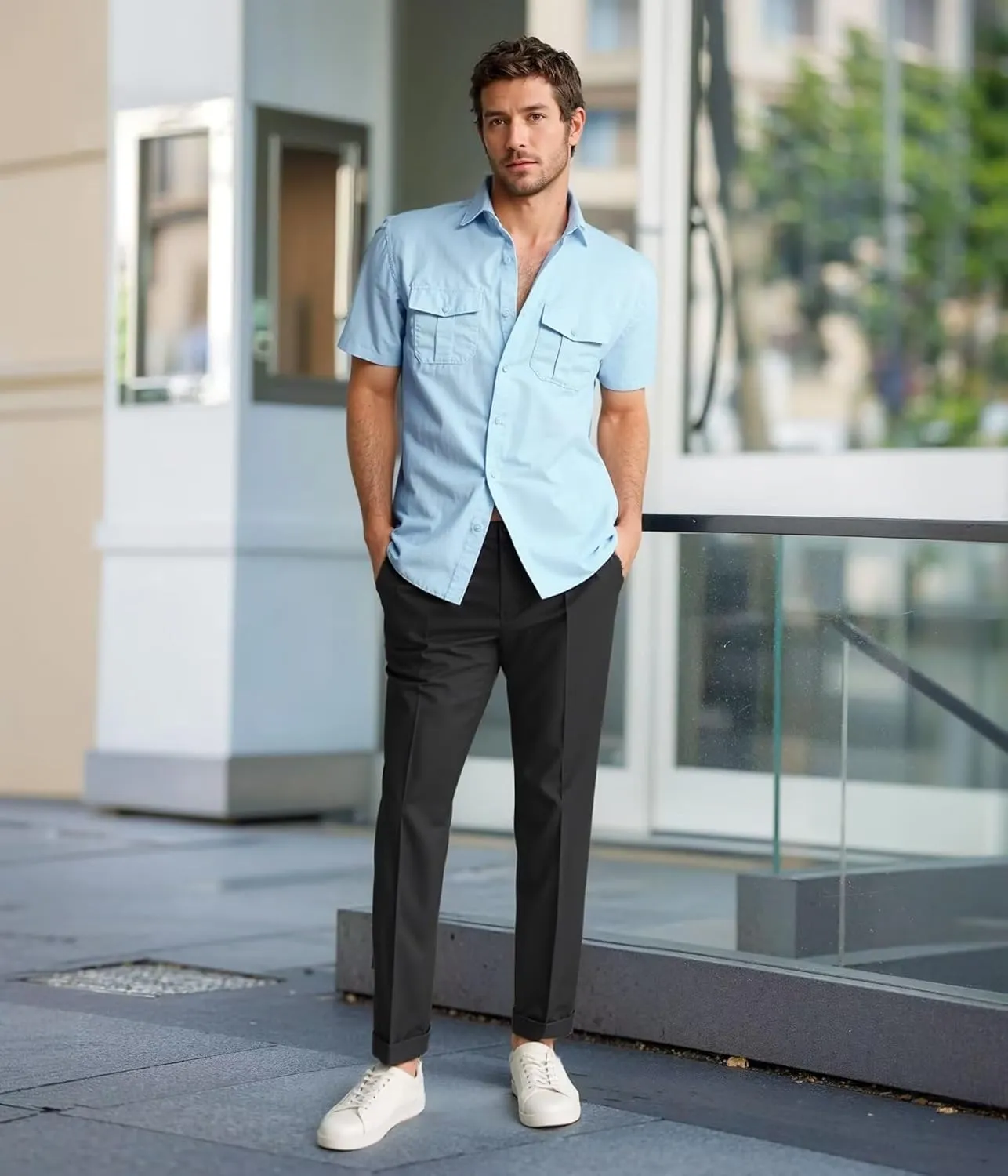 ETHANOL Mens Super Soft Slim Fit Shirt Wrinkle Free Performance Tech 4-Way Stretch Ripstop Fabric Casual Short Sleeve Shirts