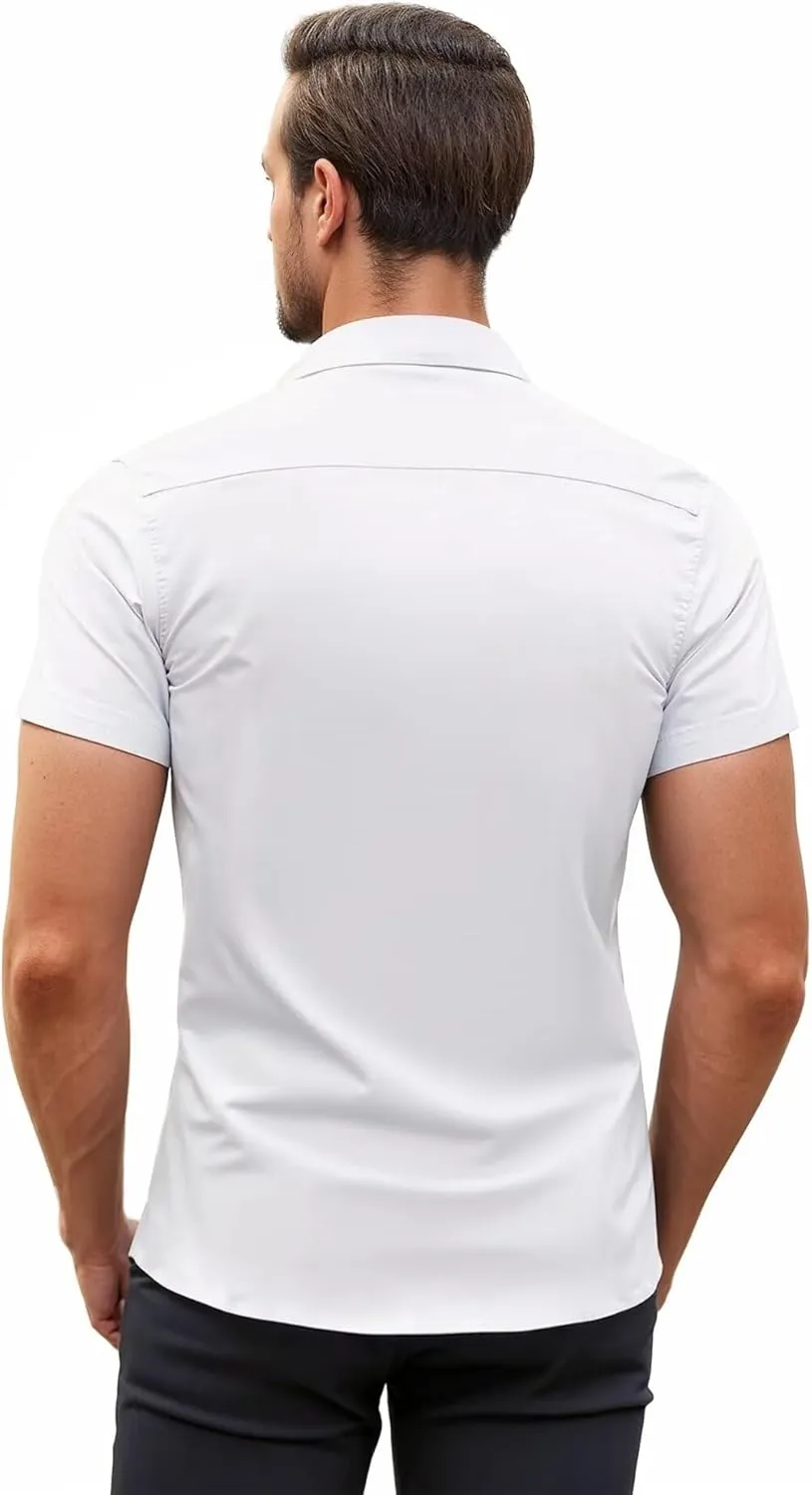 ETHANOL Mens Super Soft Slim Fit Shirt Wrinkle Free Performance Tech 4-Way Stretch Ripstop Fabric Casual Short Sleeve Shirts