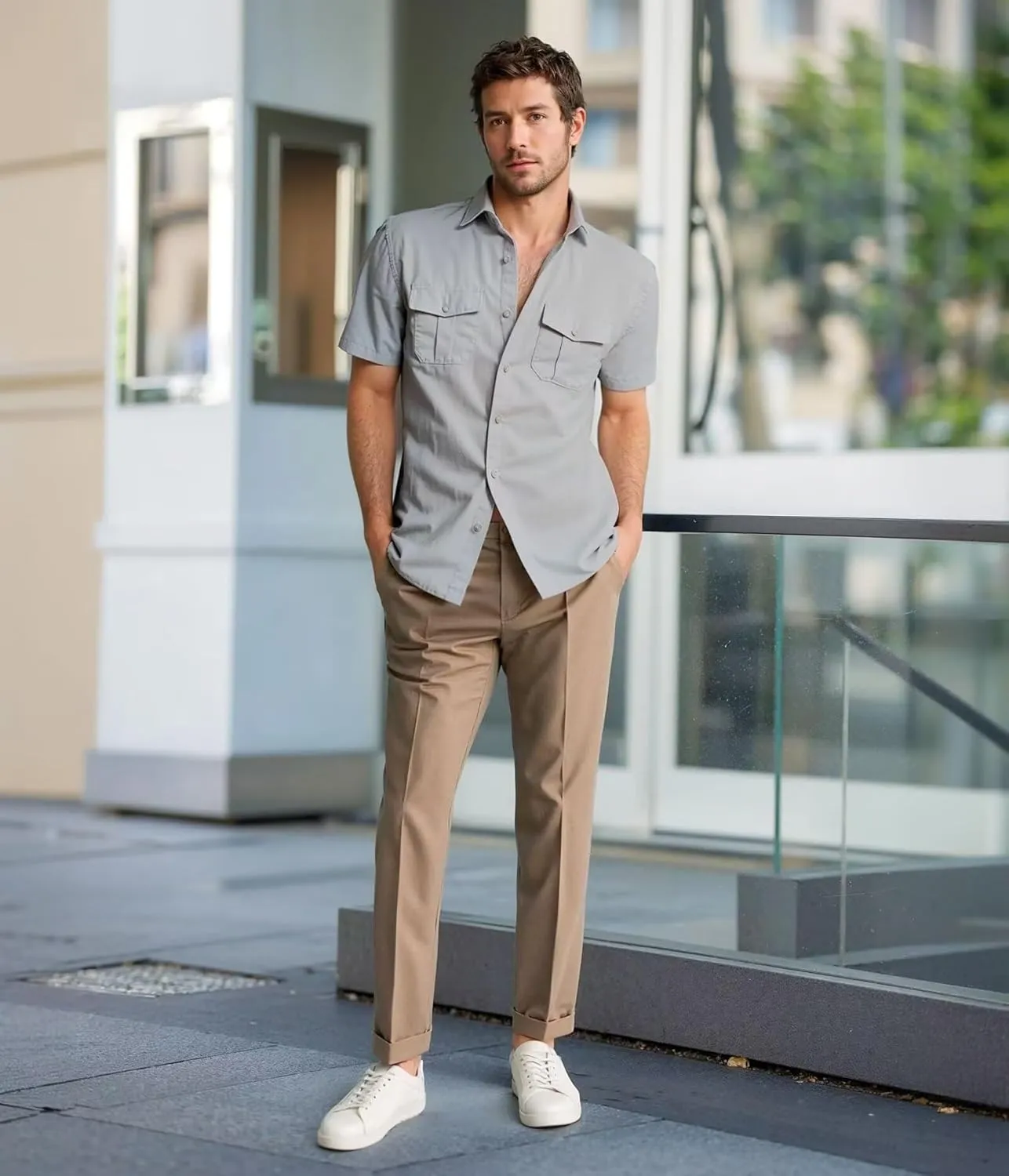 ETHANOL Mens Super Soft Slim Fit Shirt Wrinkle Free Performance Tech 4-Way Stretch Ripstop Fabric Casual Short Sleeve Shirts