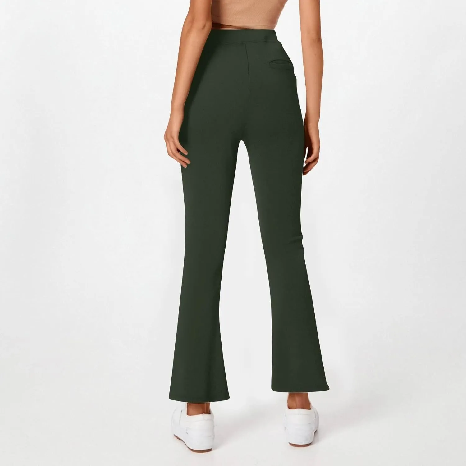 fanmpghleoo Pull On Dress Pants for Women Stretchy Yoga Work Pants High Waisted Flare Leggings with Pockets Office Slacks