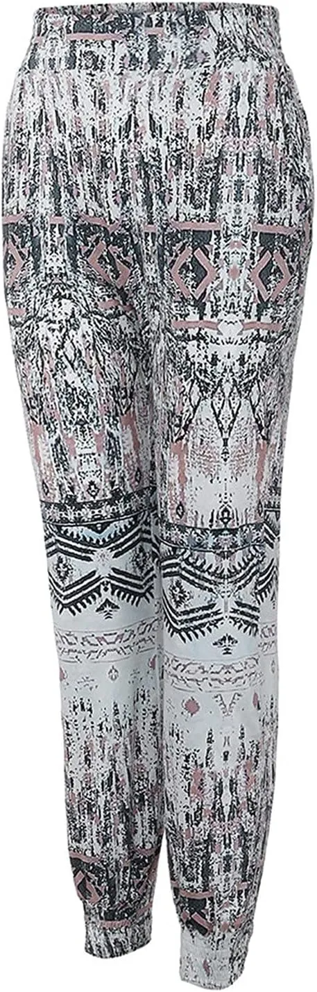 FarJing Women's Boho Palazzo Pants Casual Comfy High Waist Print Stretch Beach Trousers Lounge Pants Wide Leg