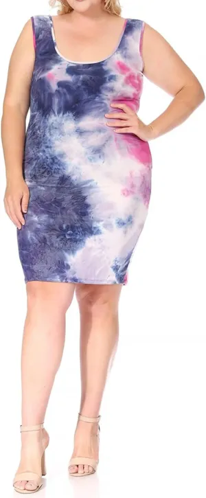 FashionStream Women's Plus Size Tie Dye Fitted Bodycon Scoop Neck Sleeveless Basic Cami Midi Dress