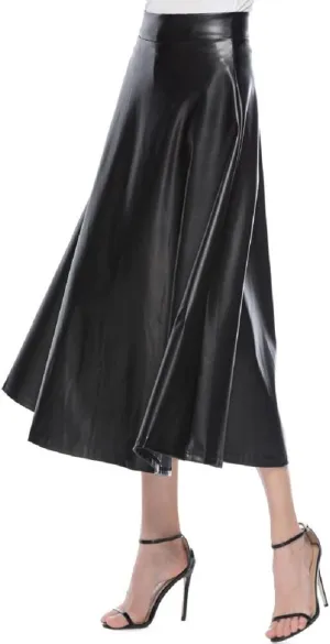 Faux Leather A Line Womens High Waist Skirts Pleather Midi Long Skirt Solid Color Skirt Summer Skirts for Women