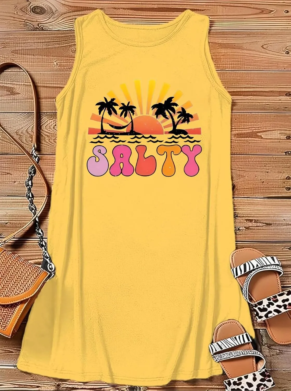 Funny Cute Sleeveless Letter Print Graphic Tank Dress for Women Summer Casual Beach Cover Up Hawaiian Vacation Outfits