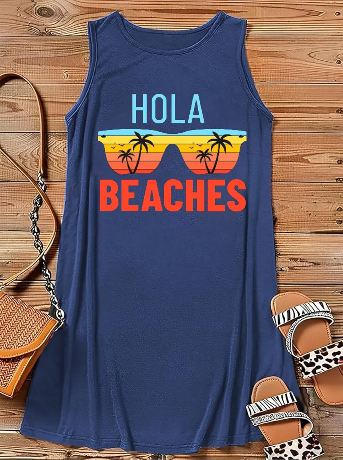 Funny Cute Sleeveless Letter Print Graphic Tank Dress for Women Summer Casual Beach Cover Up Hawaiian Vacation Outfits