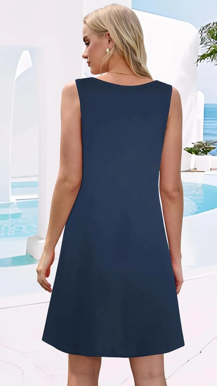 Funny Cute Sleeveless Letter Print Graphic Tank Dress for Women Summer Casual Beach Cover Up Hawaiian Vacation Outfits