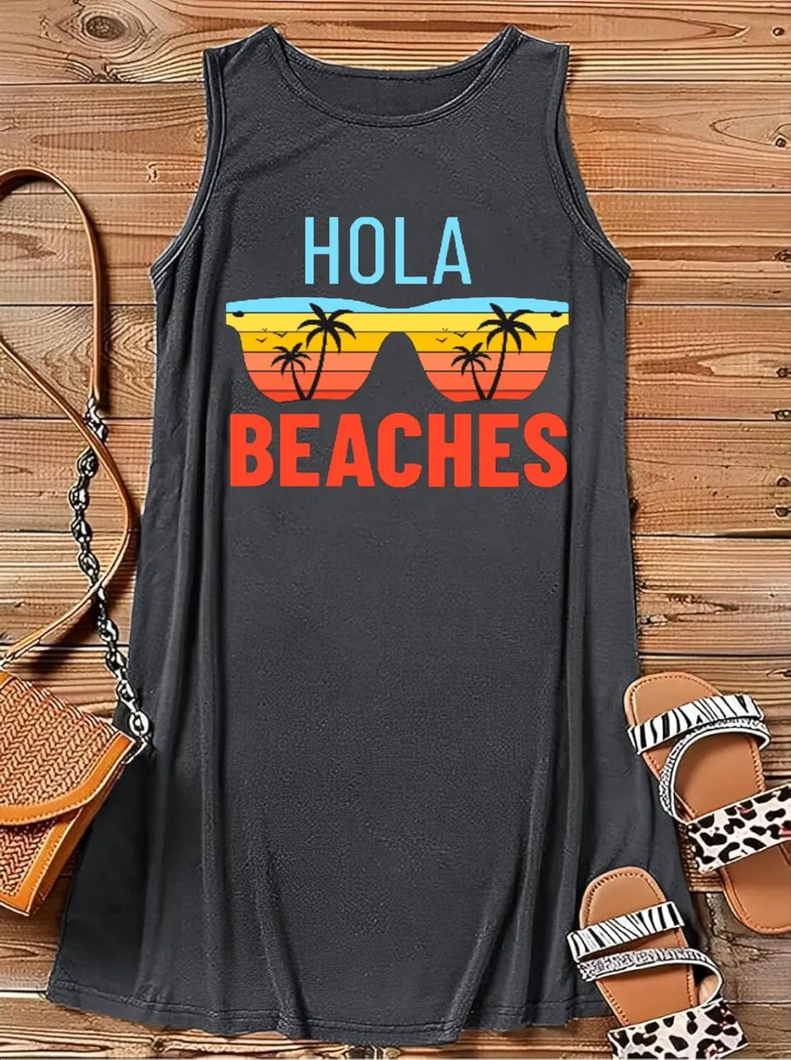 Funny Cute Sleeveless Letter Print Graphic Tank Dress for Women Summer Casual Beach Cover Up Hawaiian Vacation Outfits