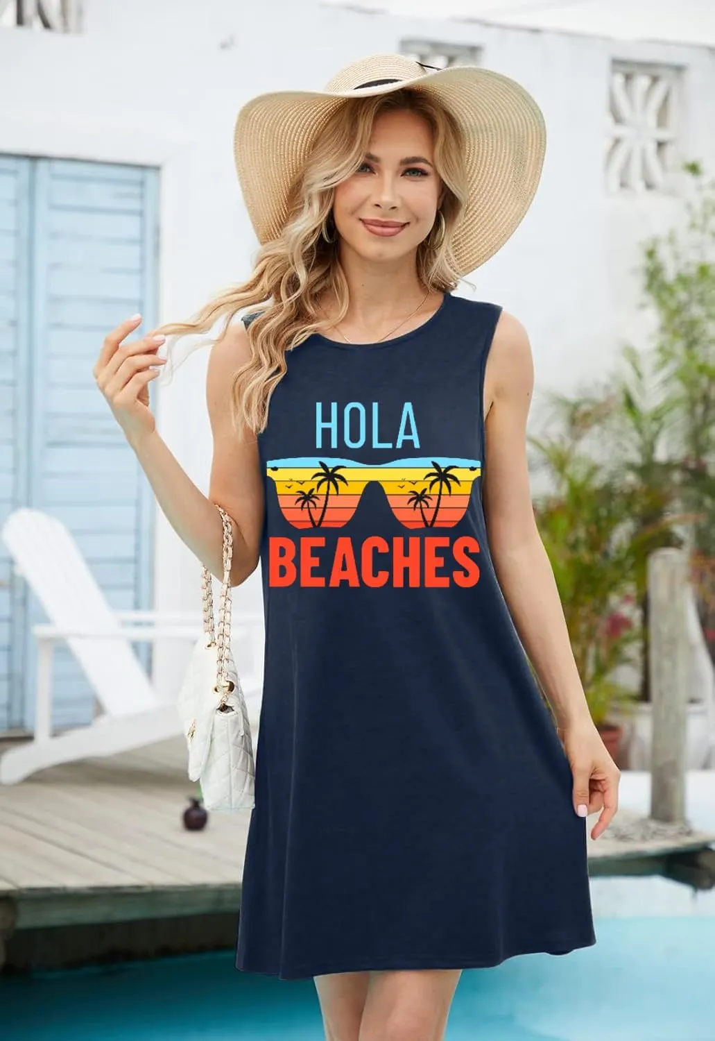Funny Cute Sleeveless Letter Print Graphic Tank Dress for Women Summer Casual Beach Cover Up Hawaiian Vacation Outfits