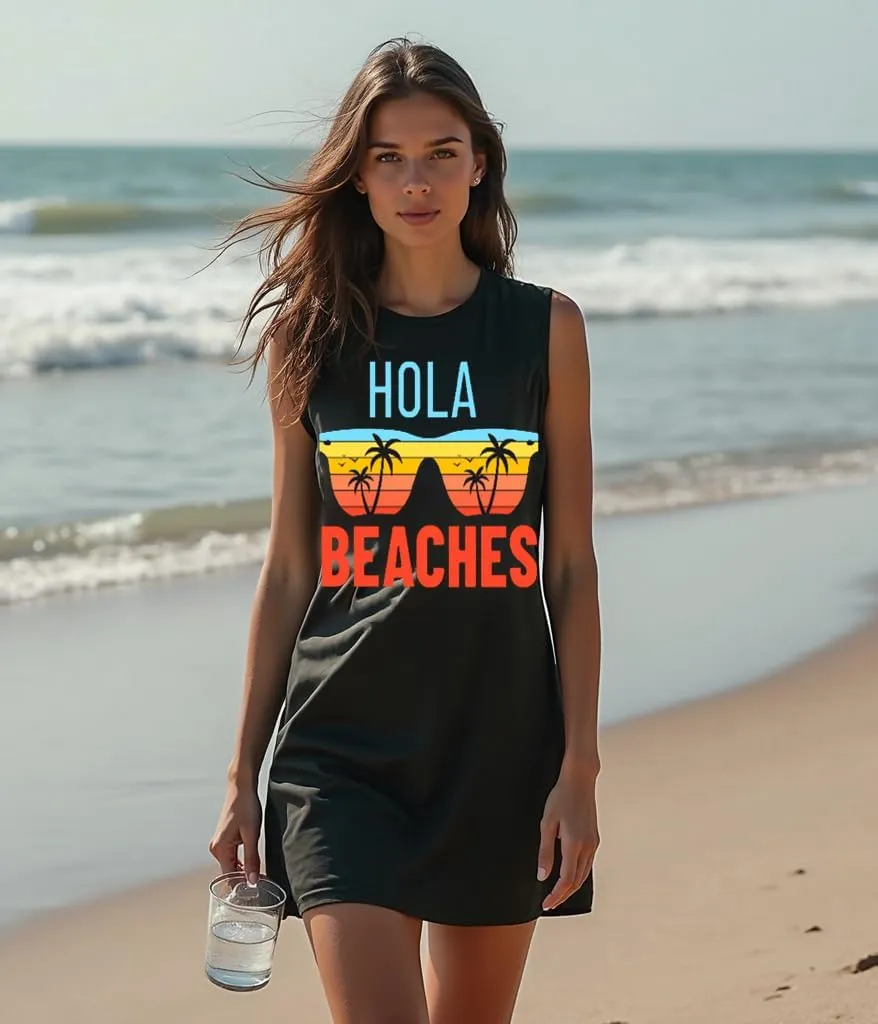 Funny Cute Sleeveless Letter Print Graphic Tank Dress for Women Summer Casual Beach Cover Up Hawaiian Vacation Outfits