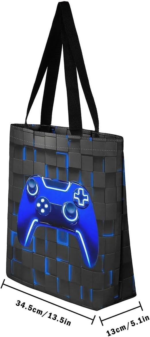 Gamepad Canvas Tote Bag,Gaming Gamer Aesthetic Shoulder Handbags,Modern Geometric Hexagon Tote Bag Reusable Handbag