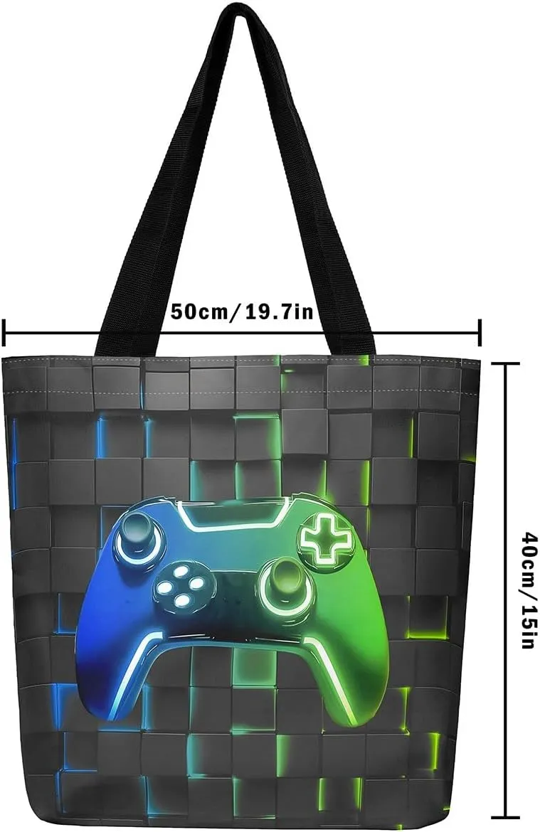 Gamepad Canvas Tote Bag,Gaming Gamer Aesthetic Shoulder Handbags,Modern Geometric Hexagon Tote Bag Reusable Handbag