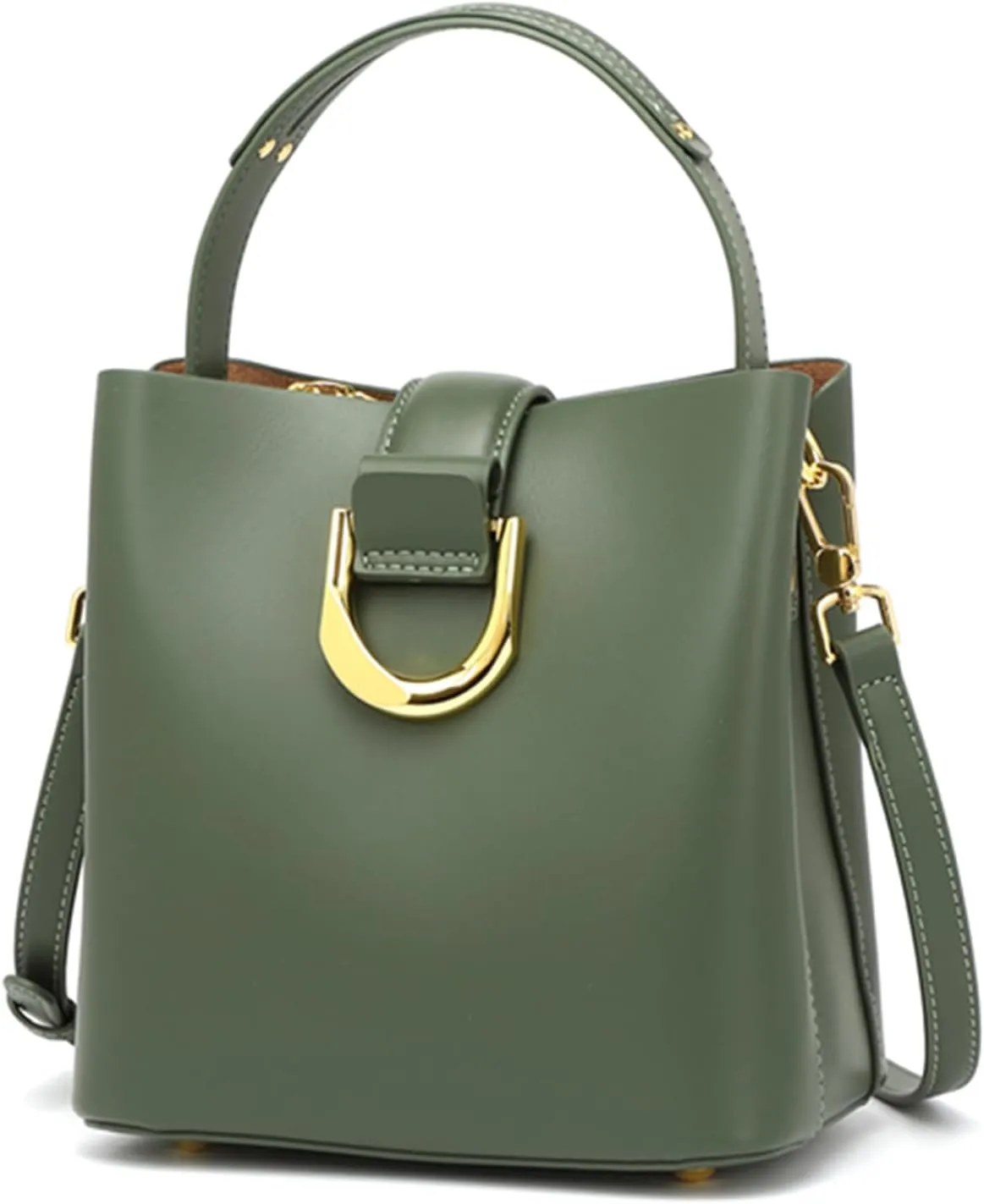 Genuine Leather Bucket Handbag for Women Fashion Top Handle Satchel Purse Ladies Large Capacity Crossbody Shoulder Bagbag1503OWOISS