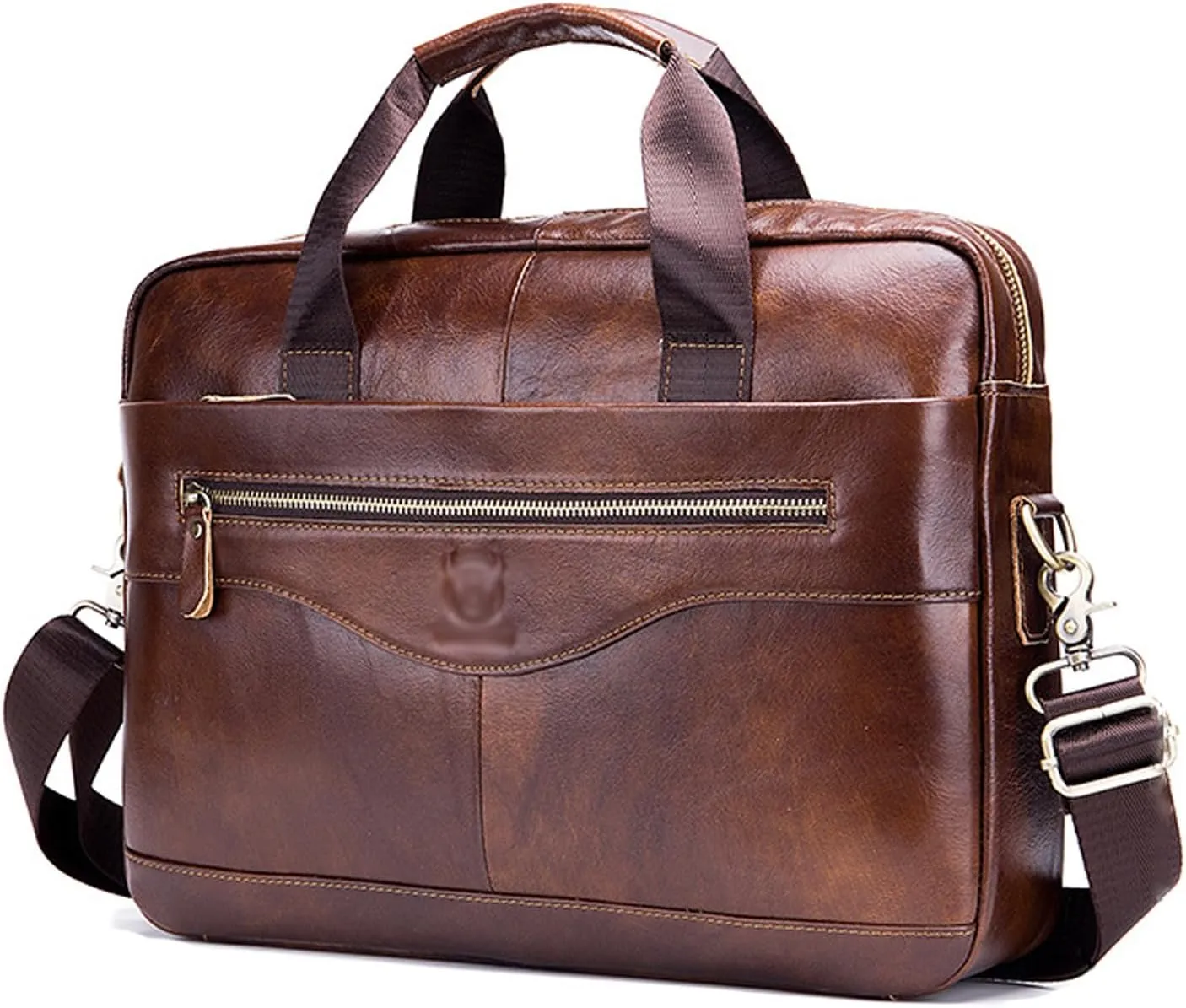 Genuine leather Laptop Briefcase for Men, Multi-Compartment Messenger Bag, Adjustable Strap, for Business Travel Satchel Bag