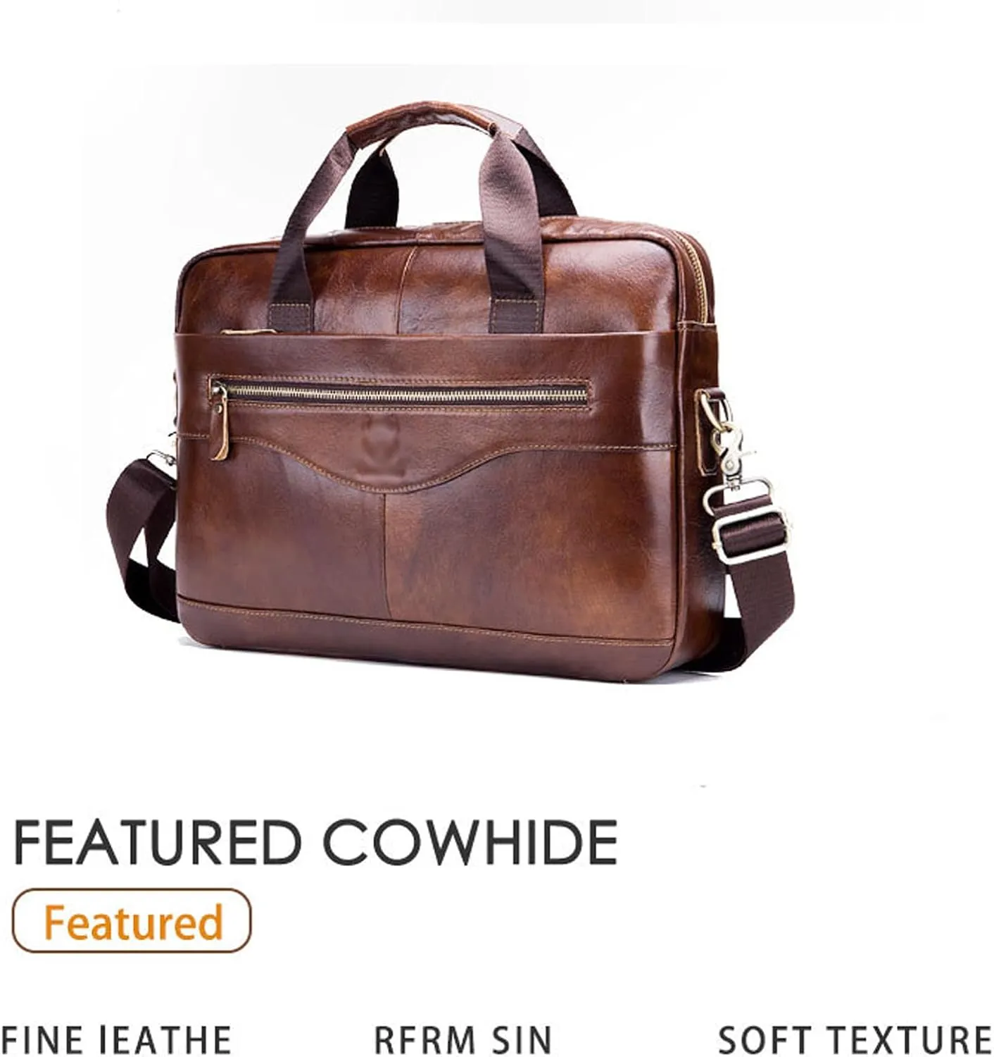 Genuine leather Laptop Briefcase for Men, Multi-Compartment Messenger Bag, Adjustable Strap, for Business Travel Satchel Bag