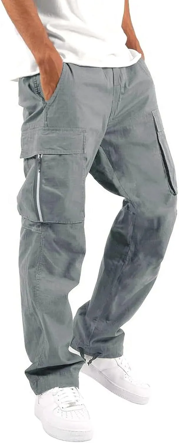 GIERIDUC Men's Lightweight Cargo Pants Sweatpants Athletic Running Fashion Trousers Drawstring Loose Fit Joggers with Pockets