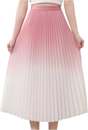 Gradient Color Skirt for Women Trendy Elegant High Waist Pleated Skirts Casual Slim Fit Basic Go Out Midi Skirt 2025