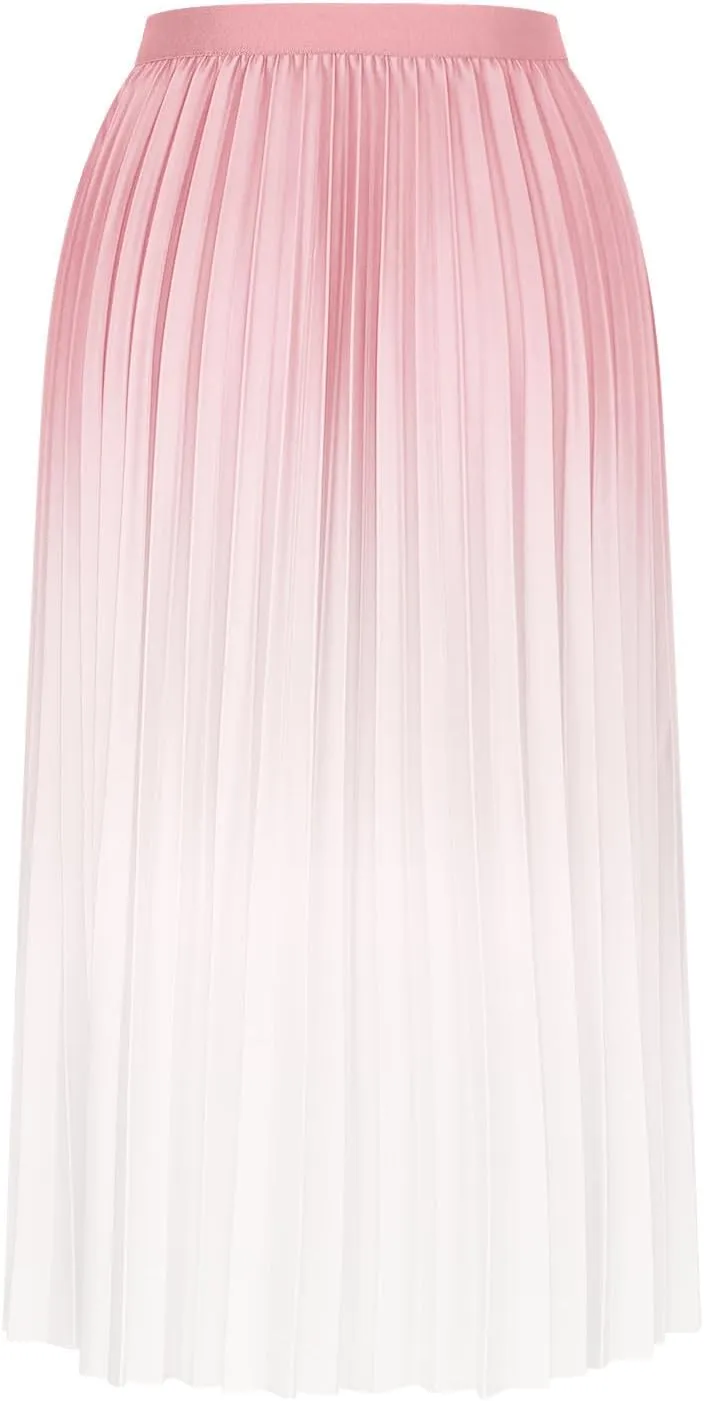 Gradient Color Skirt for Women Trendy Elegant High Waist Pleated Skirts Casual Slim Fit Basic Go Out Midi Skirt 2025