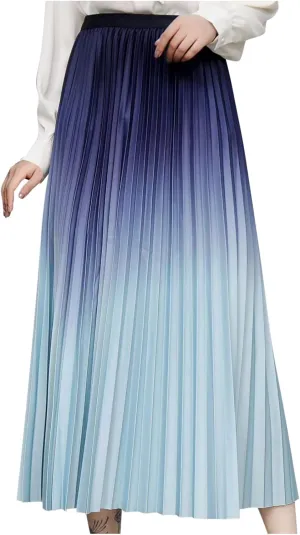 Gradient Color Skirt for Women Trendy Elegant High Waist Pleated Skirts Casual Slim Fit Basic Go Out Midi Skirt 2025