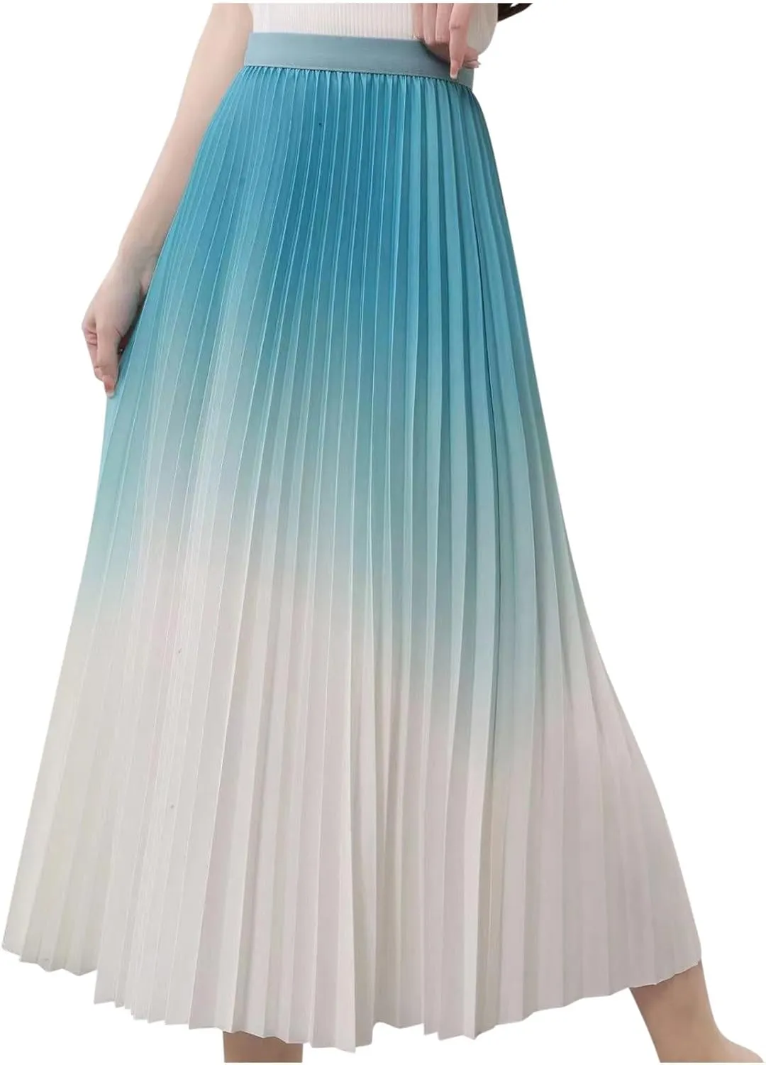 Gradient Color Skirt for Women Trendy Elegant High Waist Pleated Skirts Casual Slim Fit Basic Go Out Midi Skirt 2025