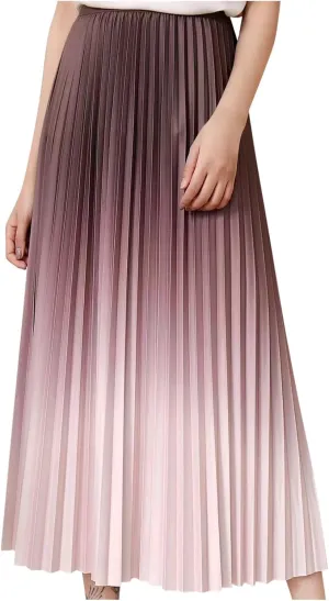 Gradient Color Skirt for Women Trendy Elegant High Waist Pleated Skirts Casual Slim Fit Basic Go Out Midi Skirt 2025