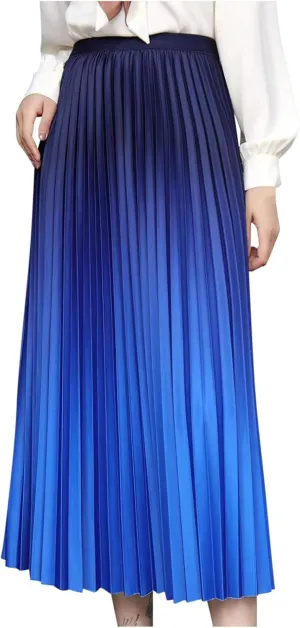 Gradient Color Skirt for Women Trendy Elegant High Waist Pleated Skirts Casual Slim Fit Basic Go Out Midi Skirt 2025