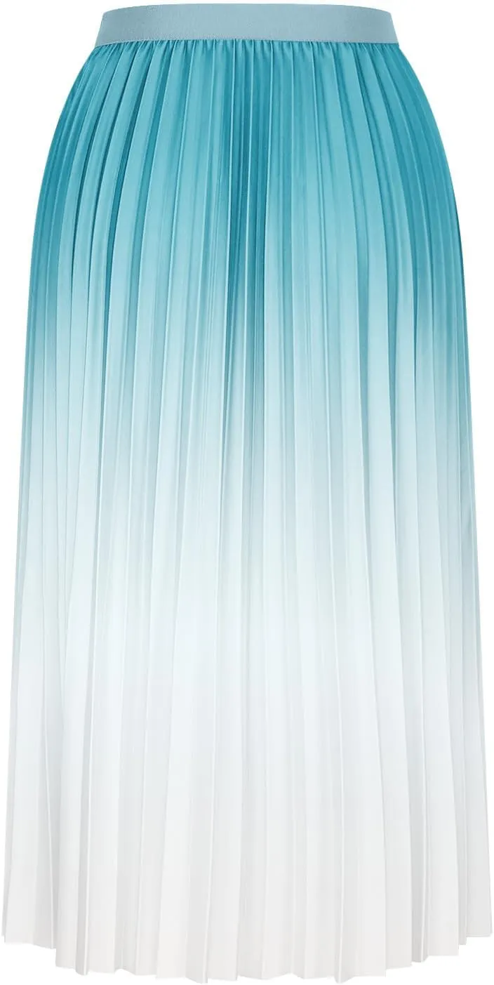 Gradient Color Skirt for Women Trendy Elegant High Waist Pleated Skirts Casual Slim Fit Basic Go Out Midi Skirt 2025