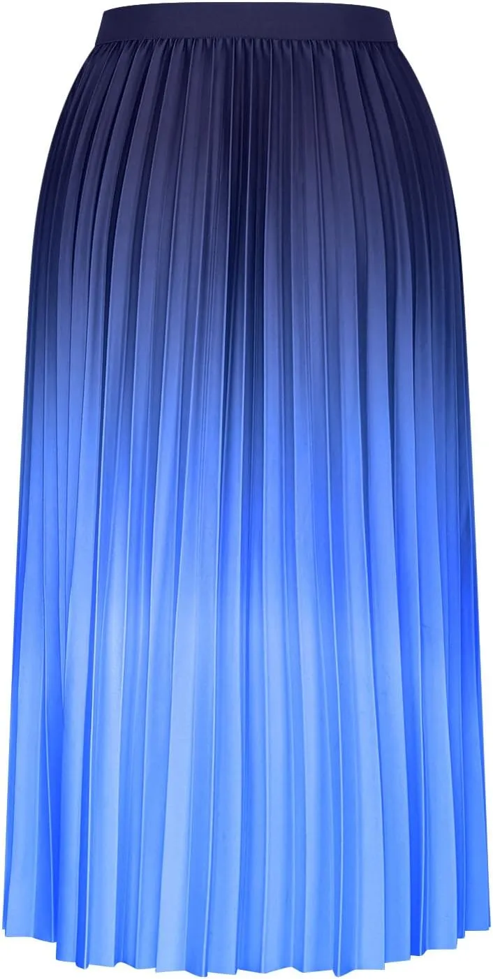 Gradient Color Skirt for Women Trendy Elegant High Waist Pleated Skirts Casual Slim Fit Basic Go Out Midi Skirt 2025