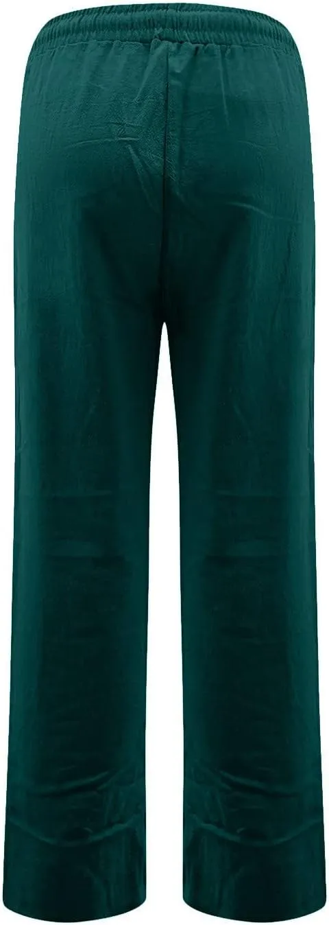 Gumipy Womens Casual Linen Pants Drawstring High Waisted Straight Leg Trousers Pants Trendy Loose Lounge Pants with Pockets