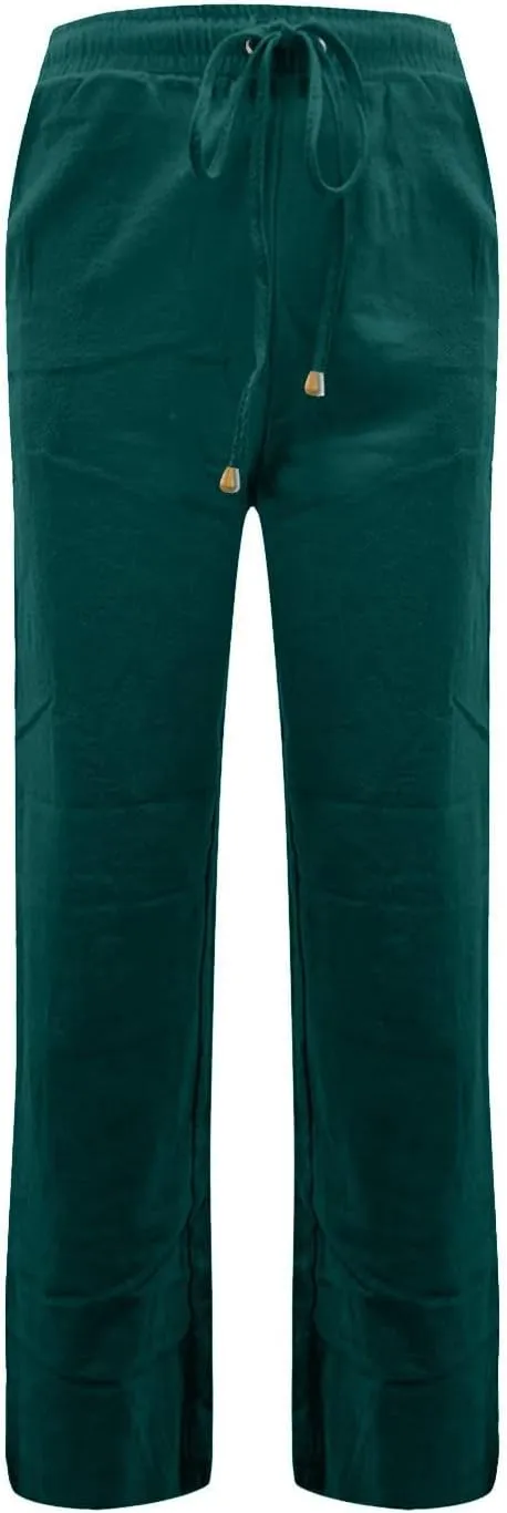 Gumipy Womens Casual Linen Pants Drawstring High Waisted Straight Leg Trousers Pants Trendy Loose Lounge Pants with Pockets