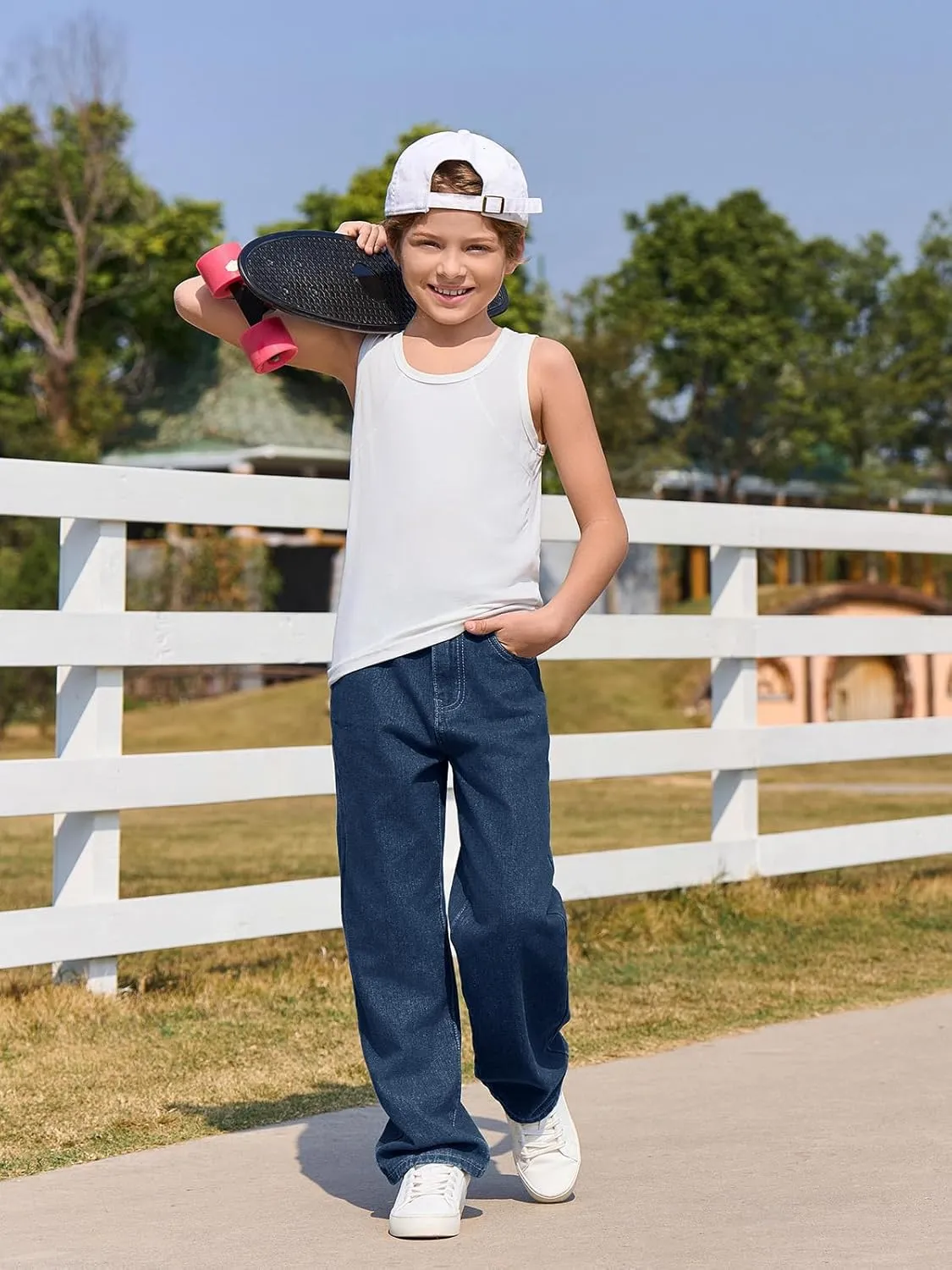 Haloumoning Boys Baggy Jeans Kids Casual Straight Leg Loose Fit Denim Pants with Pockets 5-14 Years