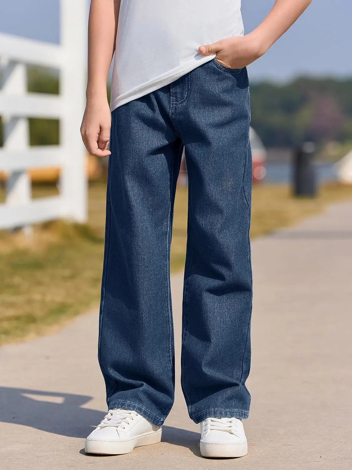 Haloumoning Boys Baggy Jeans Kids Casual Straight Leg Loose Fit Denim Pants with Pockets 5-14 Years