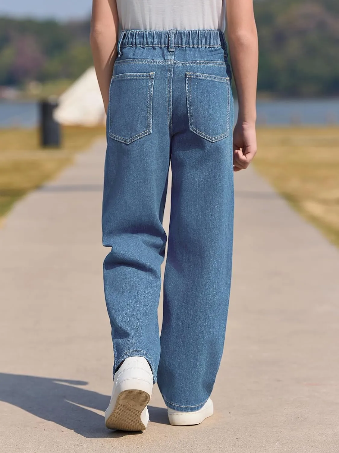 Haloumoning Boys Baggy Jeans Kids Casual Straight Leg Loose Fit Denim Pants with Pockets 5-14 Years