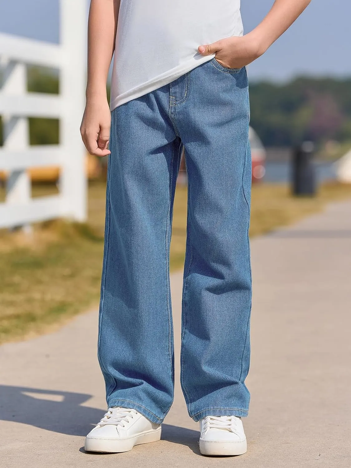 Haloumoning Boys Baggy Jeans Kids Casual Straight Leg Loose Fit Denim Pants with Pockets 5-14 Years