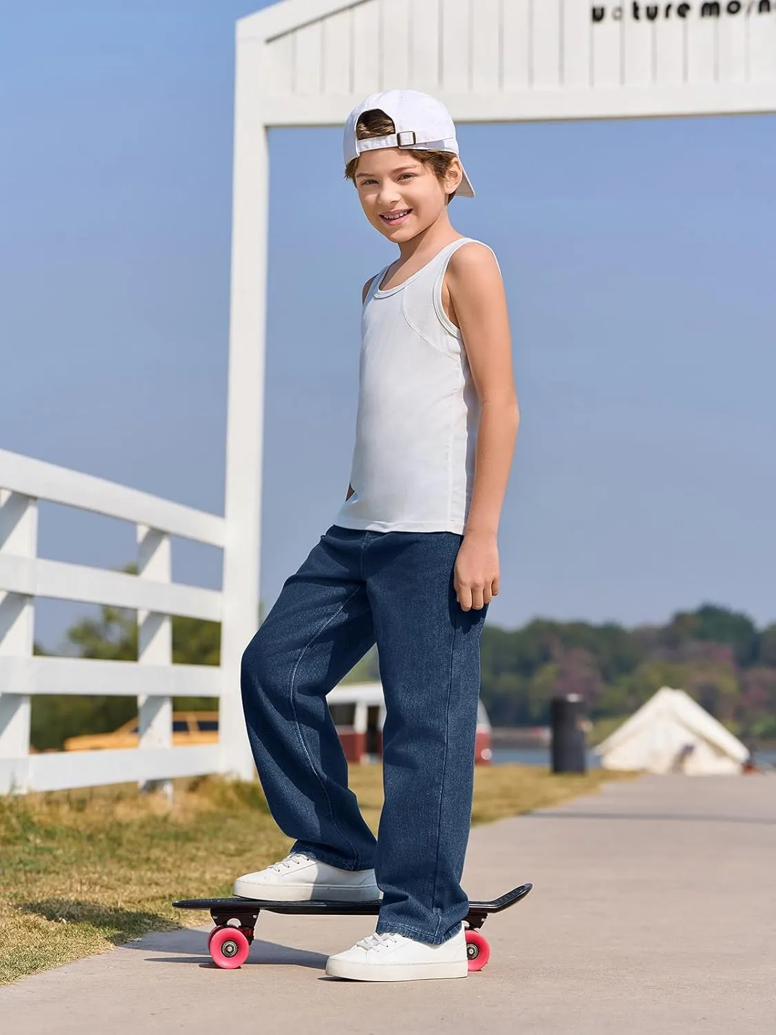 Haloumoning Boys Baggy Jeans Kids Casual Straight Leg Loose Fit Denim Pants with Pockets 5-14 Years