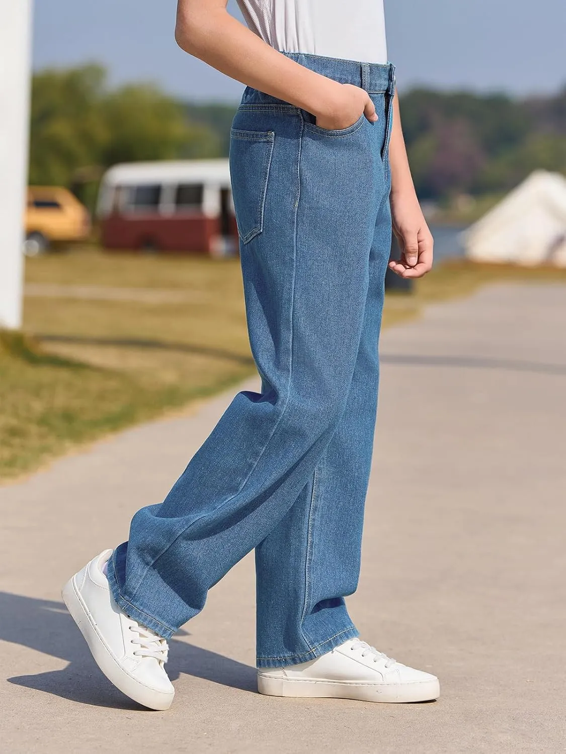 Haloumoning Boys Baggy Jeans Kids Casual Straight Leg Loose Fit Denim Pants with Pockets 5-14 Years