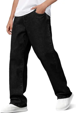 Haloumoning Boys Baggy Jeans Kids Casual Straight Leg Loose Fit Denim Pants with Pockets 5-14 Years