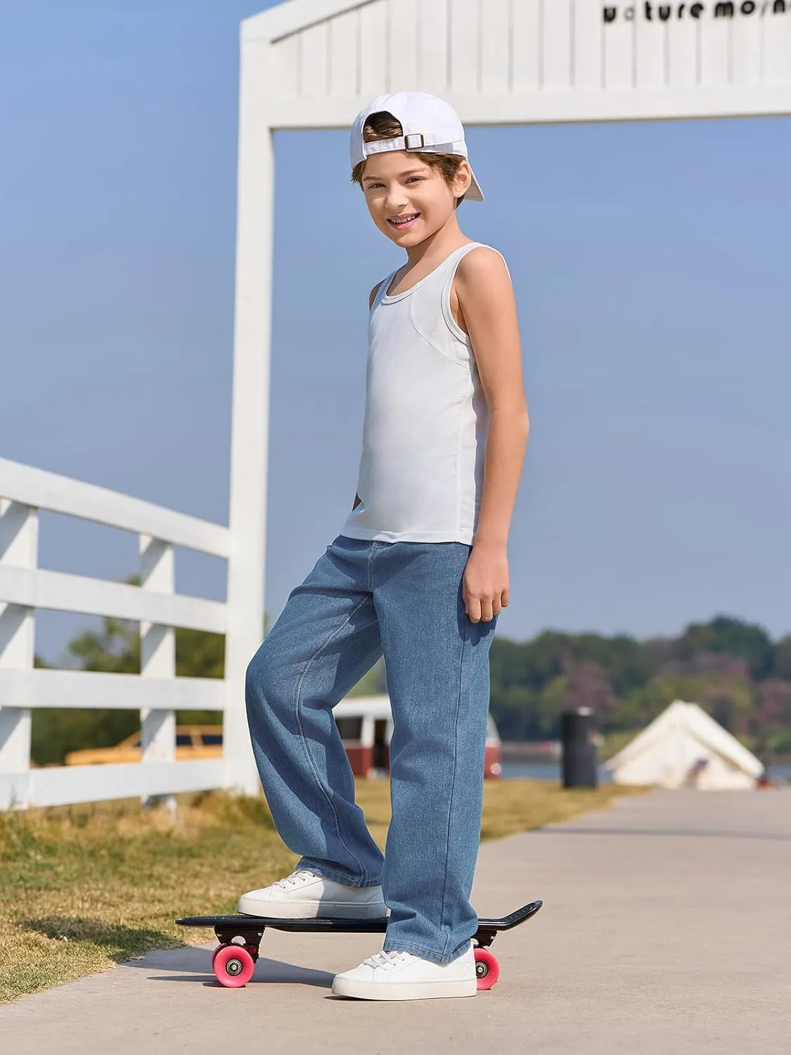 Haloumoning Boys Baggy Jeans Kids Casual Straight Leg Loose Fit Denim Pants with Pockets 5-14 Years